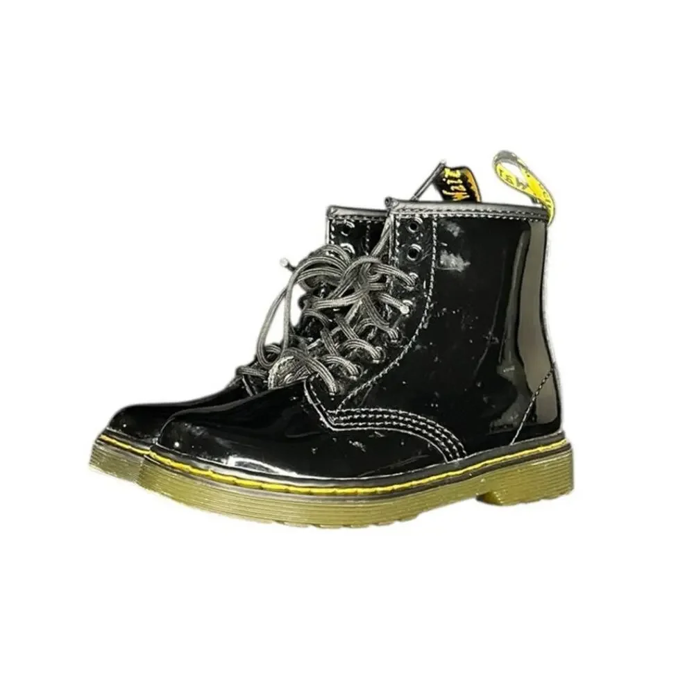 Dr. Martens Kid's 1460 Youth Side Zip Patent Leather Lace Up Boots Size 9 Black
